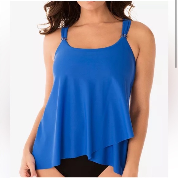 Miraclesuit Blue Draped Layer Tankini Top Women’s Size 12 Adjustable Straps - Picture 1 of 11